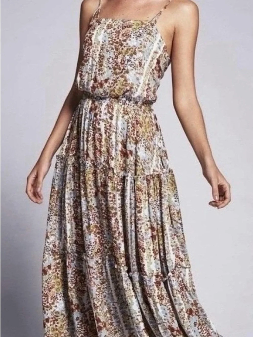 Free People Valerie Floral Bohemian Maxi Dress in White, Red, Olive